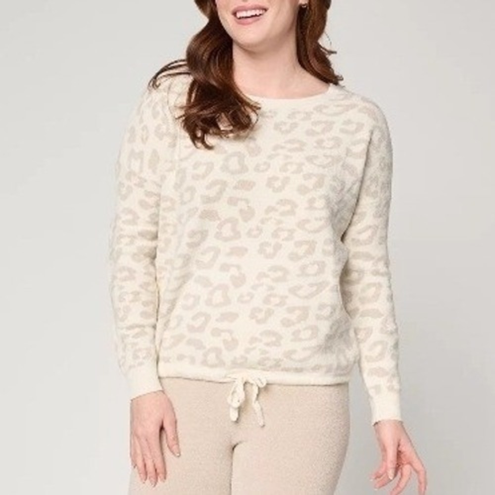 Barefoot Dreams CozyChic Ultra Lite Leopard Pullover Sweater Sweatshirt Large